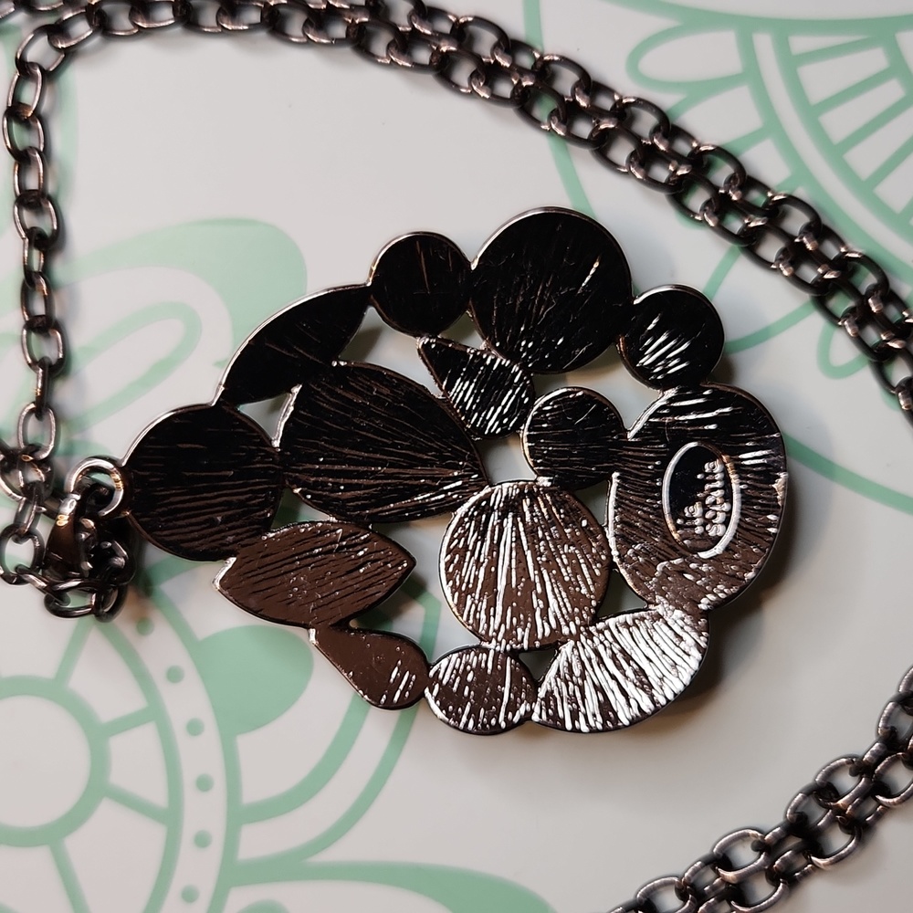 Signed Lia Sophia Gunmetal tone Necklace with Yellow Cabochon Pendant - Picture 4 of 6